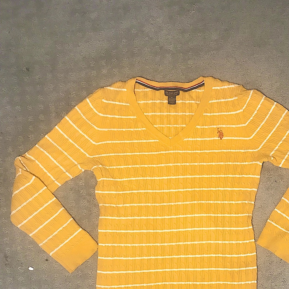 U.S. Polo Assn V-Neck Golden Yellow and White Sweater